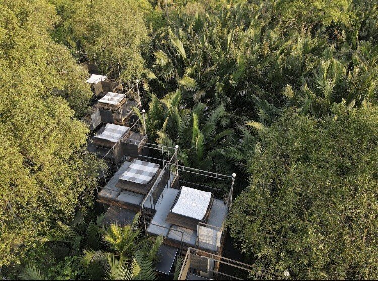 Aerial view of the Bangkok Treehouse Hotel, surrounded by woods