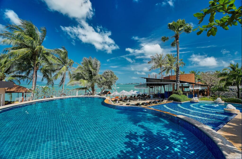 Pool at Bandara Spa Resort & Pool Villas with panoramic sea views