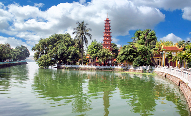 Street View Of Tay Ho And Tran Quoc Pagoda By The Lake