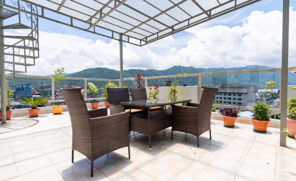 Rooftop Of Chautari Boutique Hotel With Mountains Views