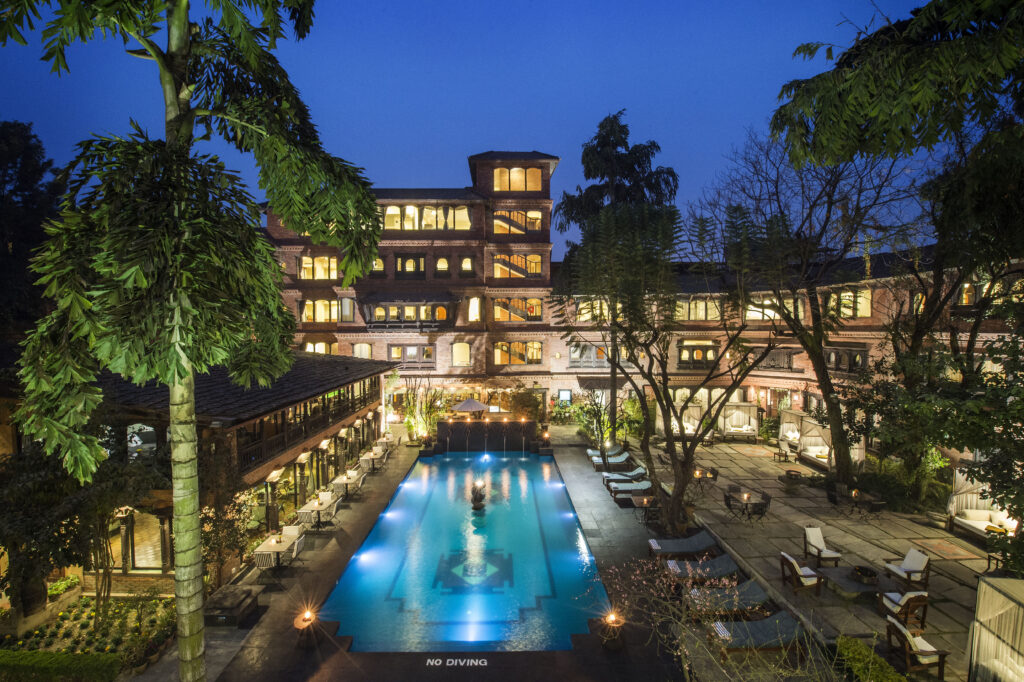 Aerial View Of Dwarika’s Hotel Kathmandu And Pool During The Night
