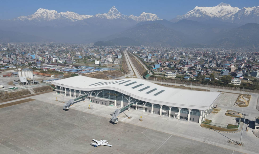 Aerial View Of Pokhara Airport And The Himalayas