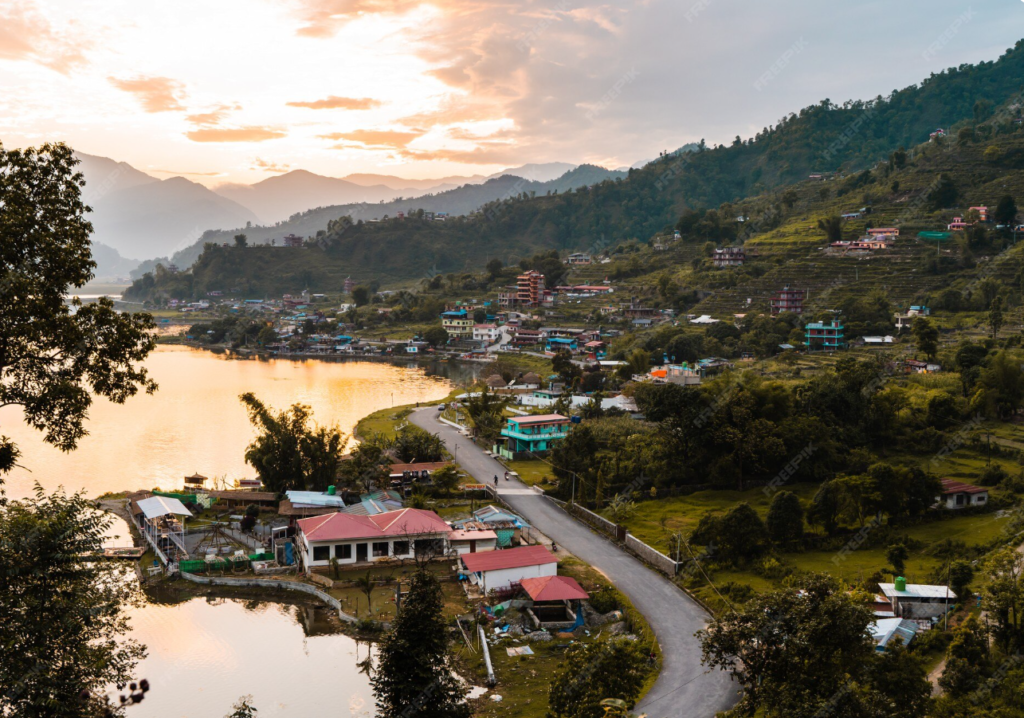 Aerial View Of Pame, Pokhara With The Phewa Lake And Farm Terraces Surrounding It