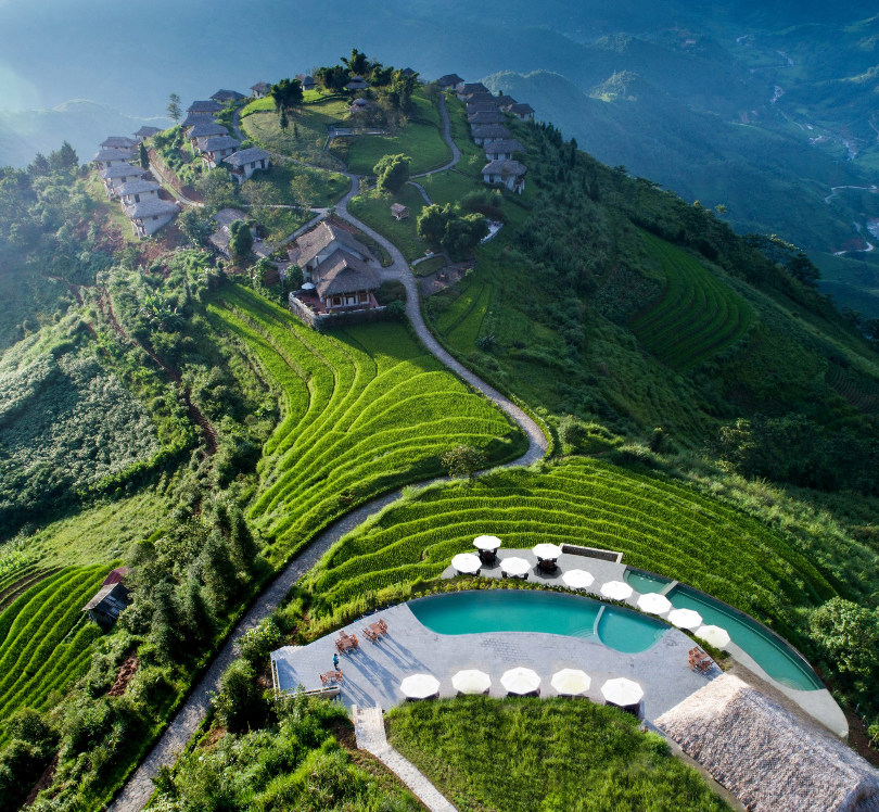 Aerial View Of Sapa, Tapas Ecolodge And The Rice Terraces Surrounding It