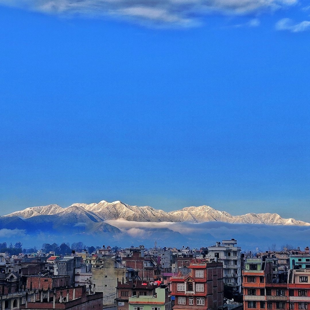 Aerial view Of Lakeside, Pokhara With The Himalayas