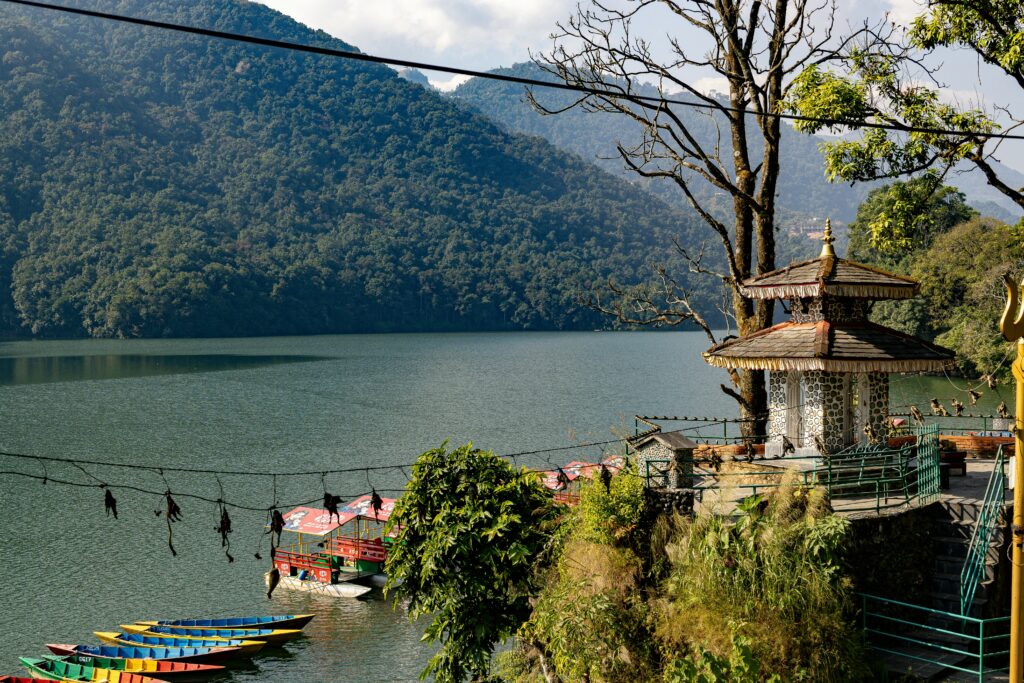 Side View Of Shiva Mandir Gaurighat On The Damside Side Of Phewa Lake
