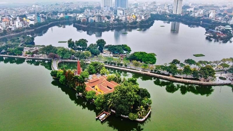 Aerial View Of Truc Bach Lake And The City