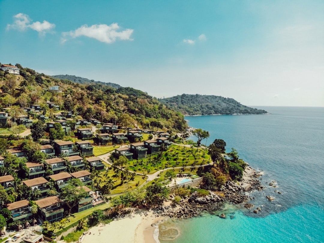 Aerial views of Phuket with clear sea waters