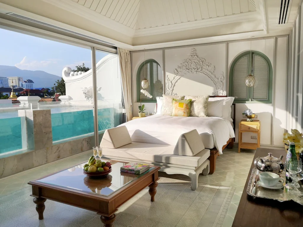 The Inside House Chiang Mai, suite with private infinity pool and ornate wall detailing